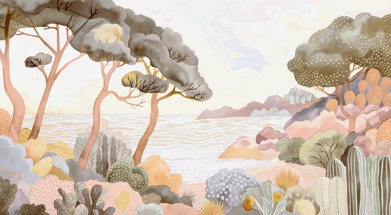 Papier peint Paysage Aquarelle Pastel